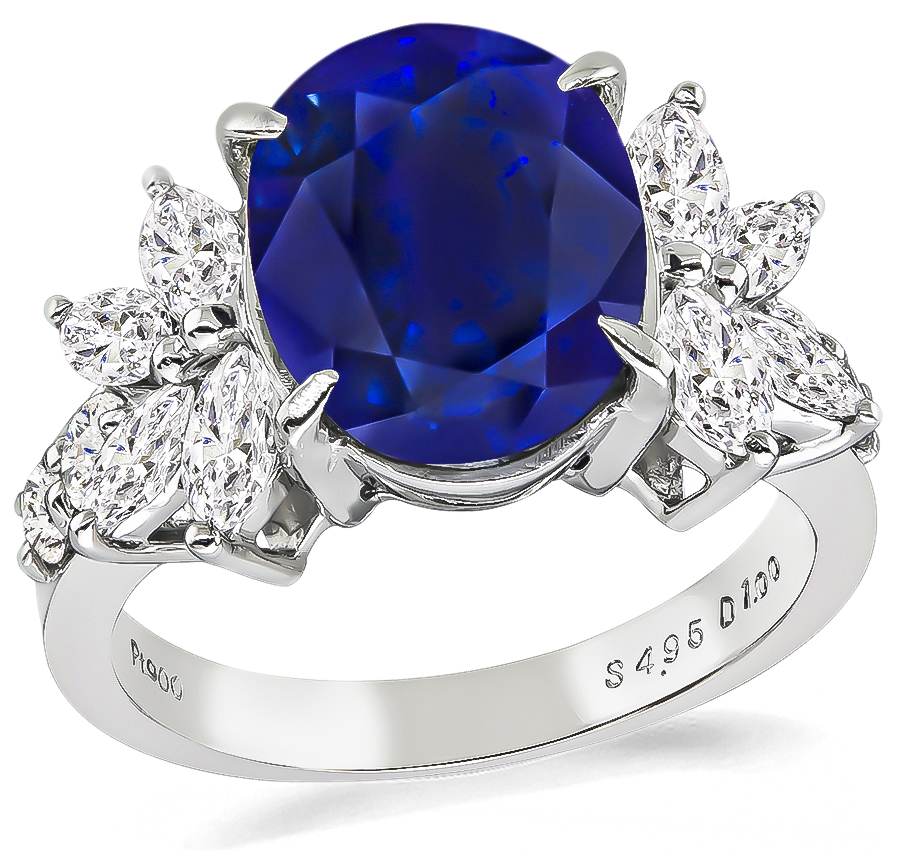 Estate GIA Cert 4.95ct Sapphire 1.00ct Diamond Engagement Ring