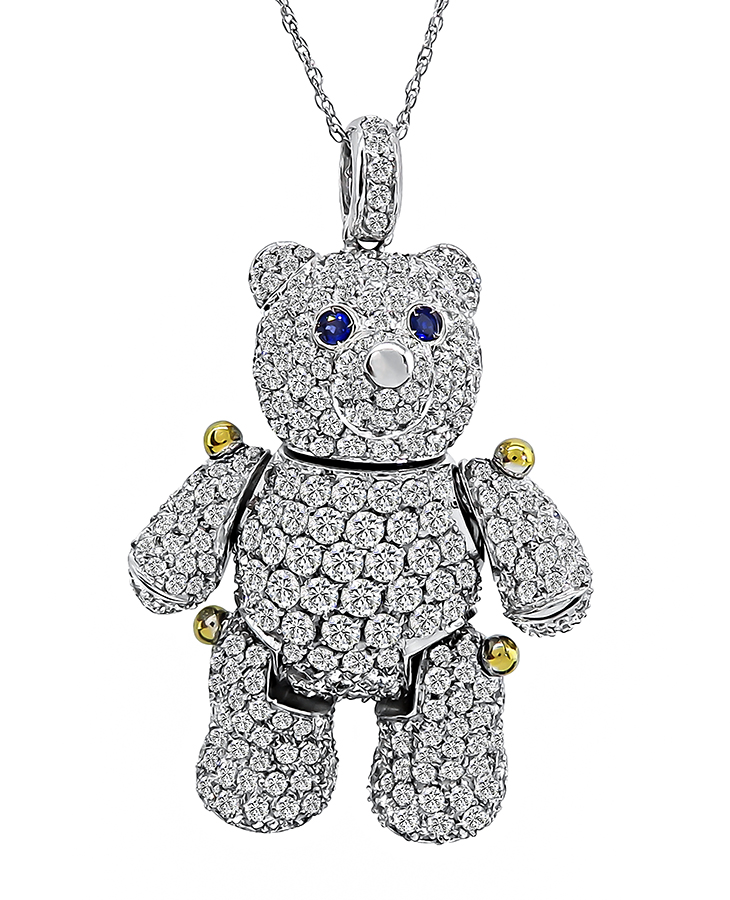 Estate 4.96ct Diamond Teddy Bear Pendant Necklace