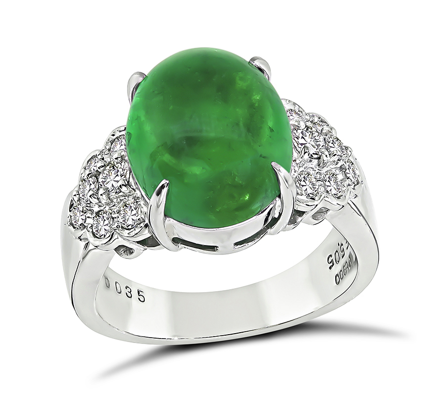Estate 5.05ct Cabochon Emerald 0.35ct Diamond Ring