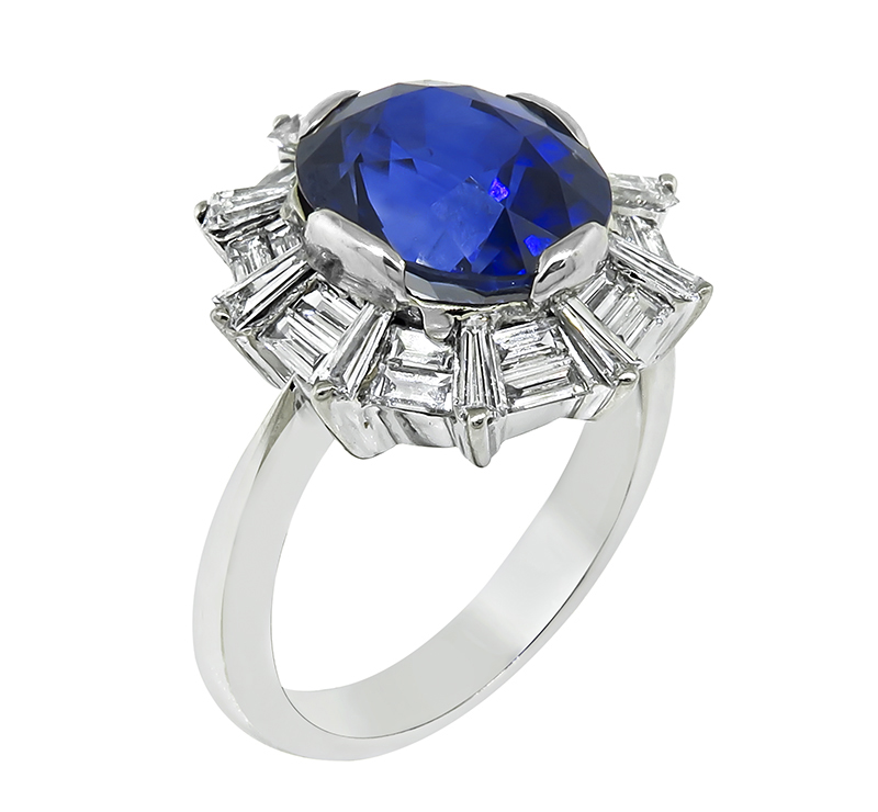 Estate 5.13ct Sapphire 1.50ct Diamond Engagement Ring