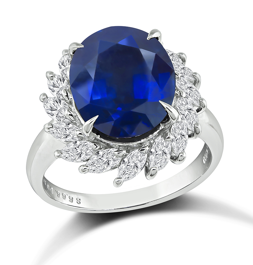 Estate 5.66ct Sapphire 0.89ct Diamond Engagement Ring