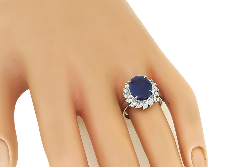 Estate 5.66ct Sapphire 0.89ct Diamond Engagement Ring