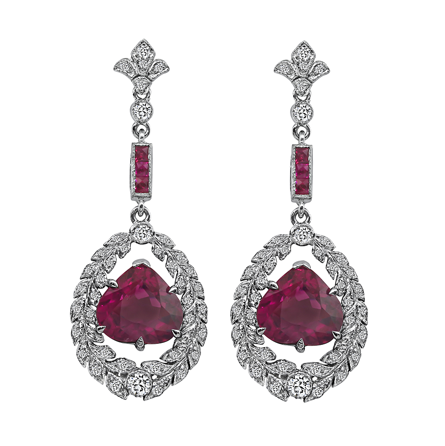 Estate 5.91ct Rubellite 0.51ct Diamond Earrings