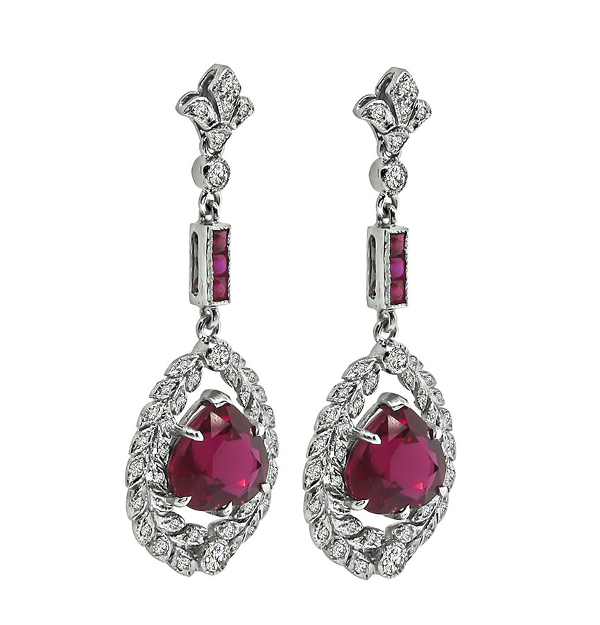 Estate 5.91ct Rubellite 0.51ct Diamond Earrings