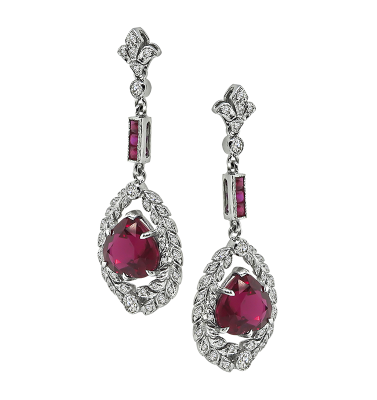 Estate 5.91ct Rubellite 0.51ct Diamond Earrings