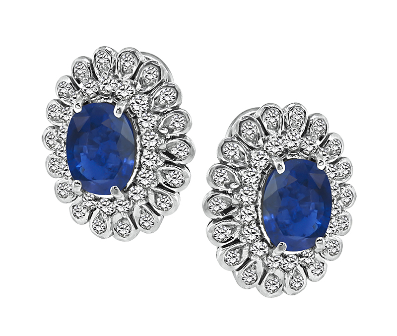 Estate 5.96ct Sapphire 2.00ct Diamond Earrings and Pendant Necklace Set