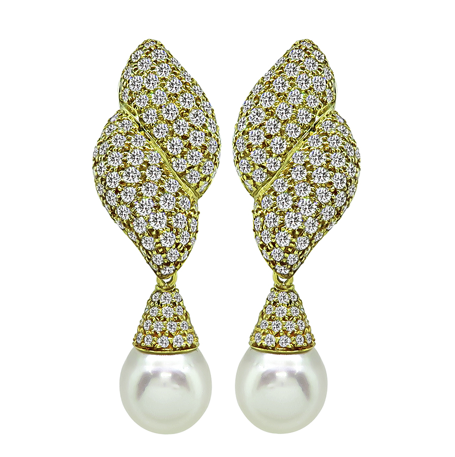 Estate 6.00ct Diamond Pearl Gold Day and Night Earrings