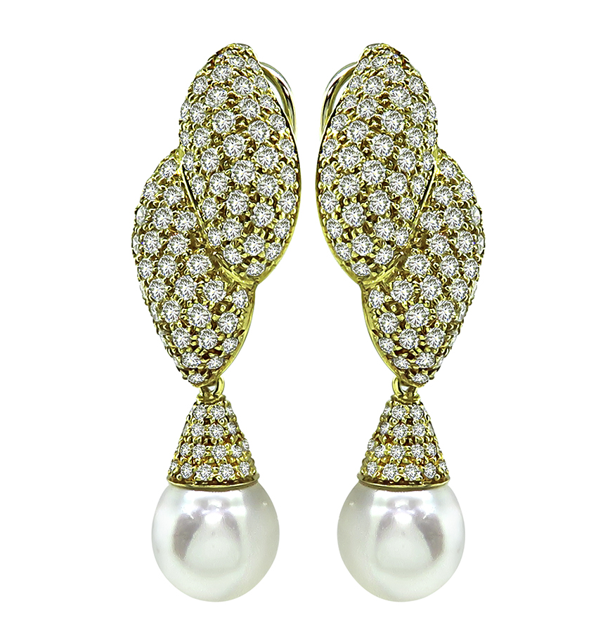 Estate 6.00ct Diamond Pearl Gold Day and Night Earrings