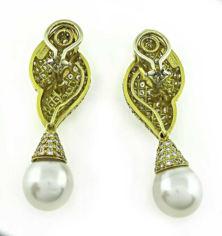 Estate 6.00ct Diamond Pearl Gold Day and Night Earrings