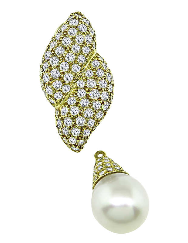 Estate 6.00ct Diamond Pearl Gold Day and Night Earrings