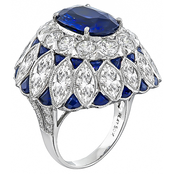 Estate 6.14ct Sapphire 9.06ct Diamond Cocktail Ring