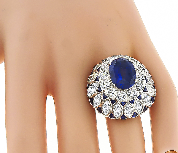 Estate 6.14ct Sapphire 9.06ct Diamond Cocktail Ring