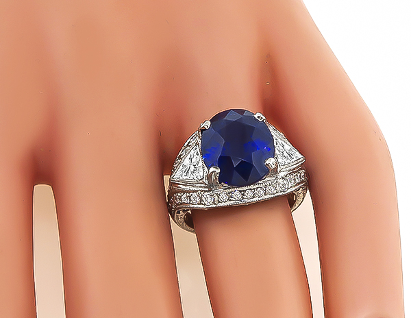 Estate 6.22ct Sapphire Diamond Engagement Ring