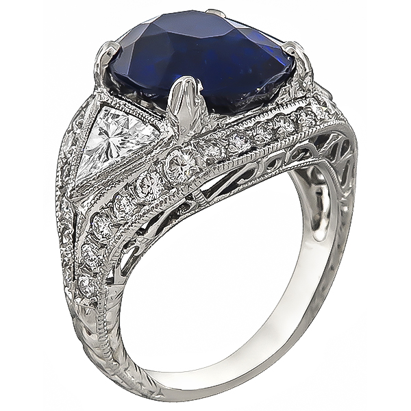 Estate 6.22ct Sapphire Diamond Engagement Ring