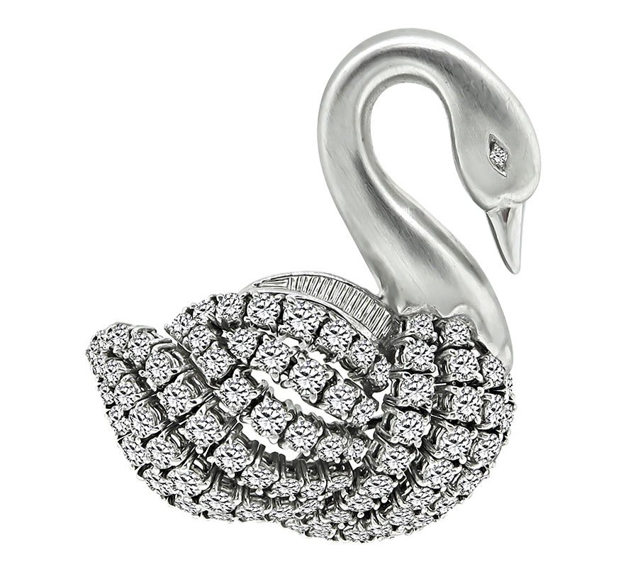 Estate 6.30ct Diamond White Gold Swan Pin