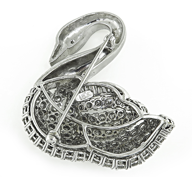 Estate 6.30ct Diamond White Gold Swan Pin