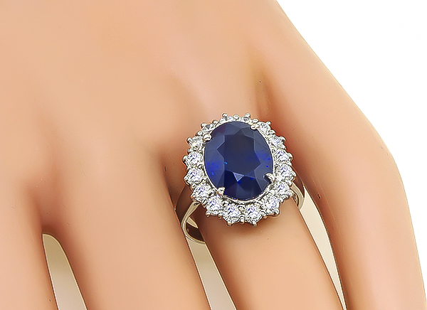 Estate 6.31ct Sapphire 1.00ct Diamond Engagement Ring