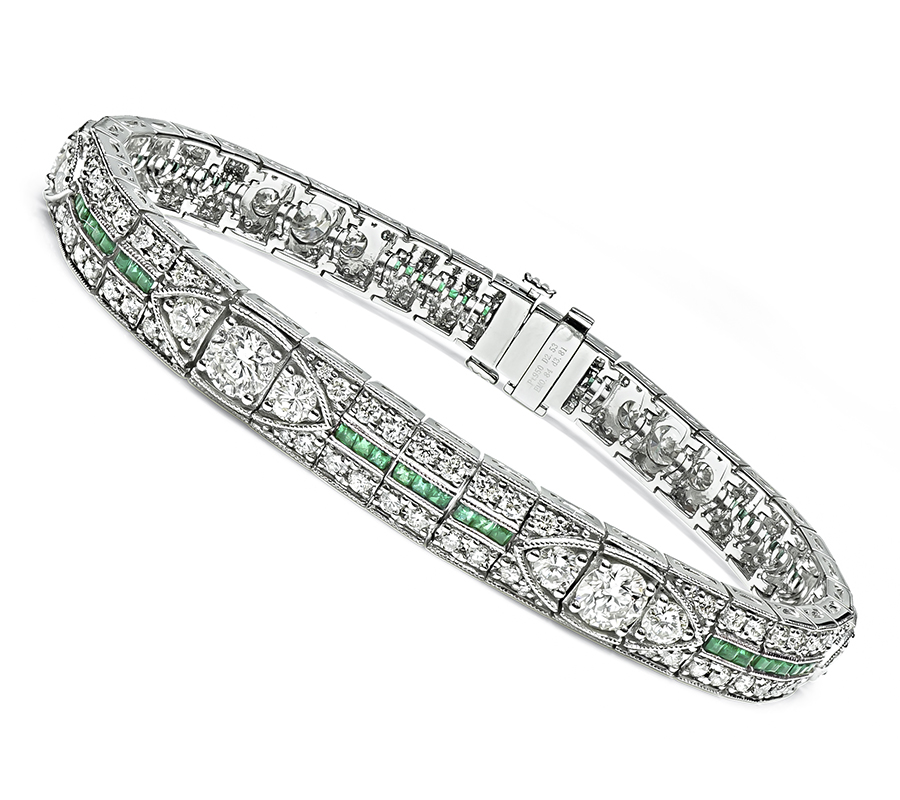 Estate 6.34ct Diamond 0.84ct Emerald Bracelet