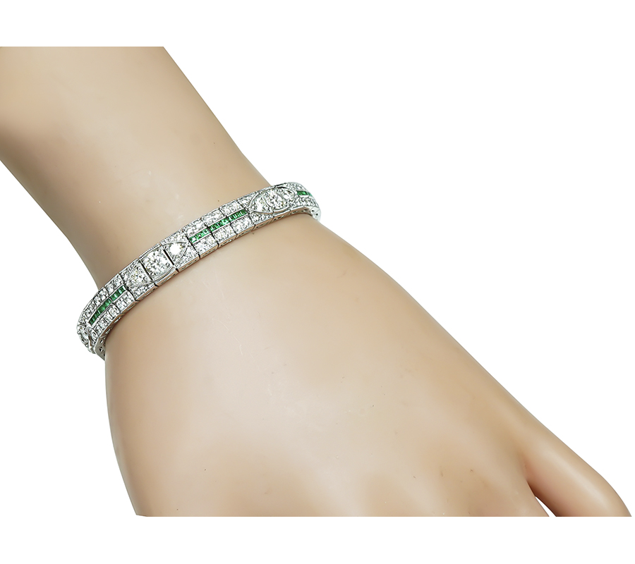 Estate 6.34ct Diamond 0.84ct Emerald Bracelet