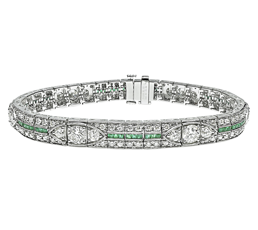 Estate 6.34ct Diamond 0.84ct Emerald Bracelet