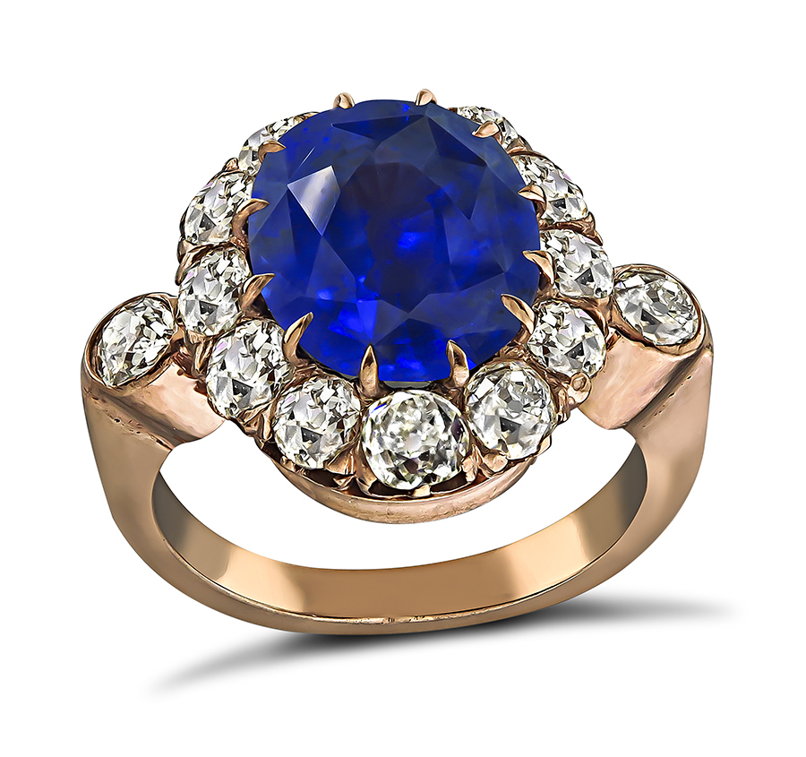 Victorian 6.45ct Sapphire 1.80ct Diamond Engagement Ring