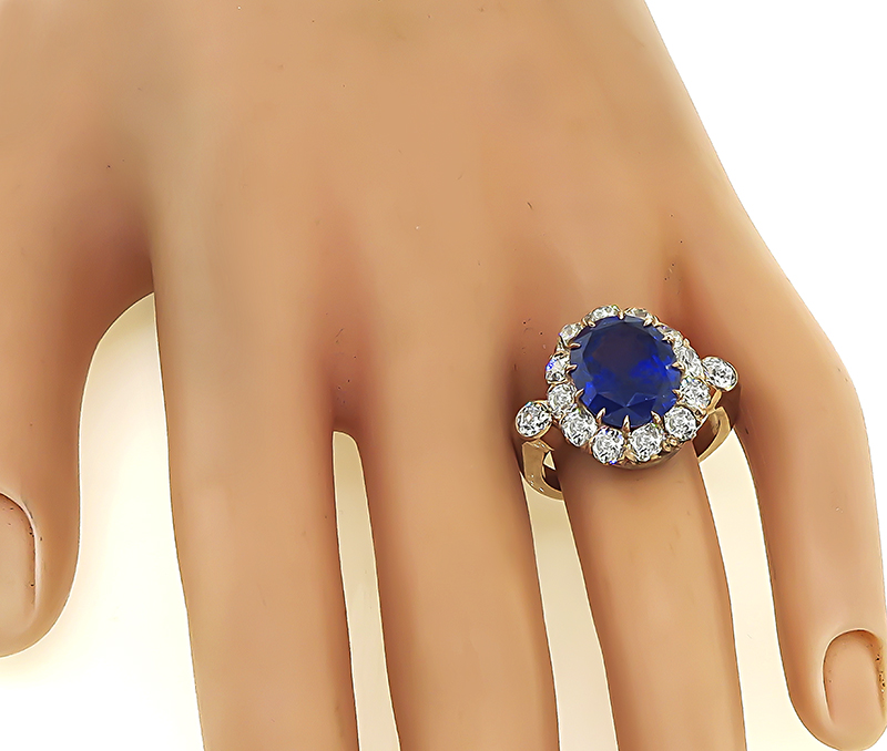 Victorian 6.45ct Sapphire 1.80ct Diamond Engagement Ring
