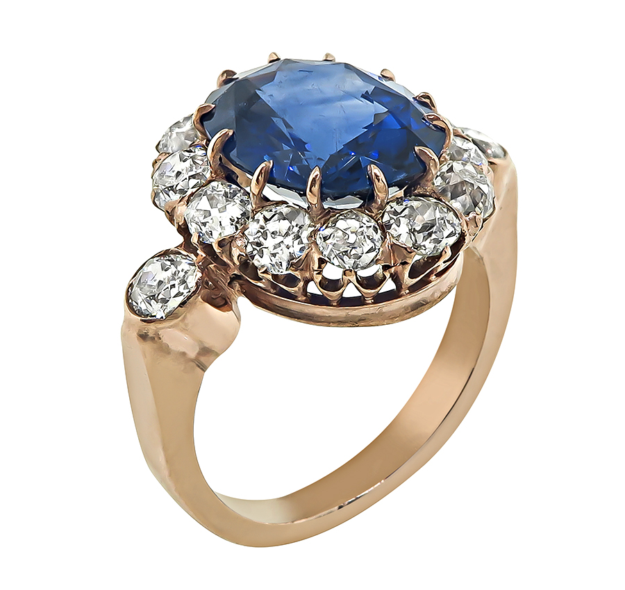 Victorian 6.45ct Sapphire 1.80ct Diamond Engagement Ring