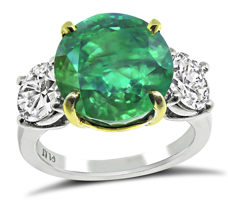 Estate 6.47ct Emerald GIA Certified 1.56ct Diamond Anniversary Ring
