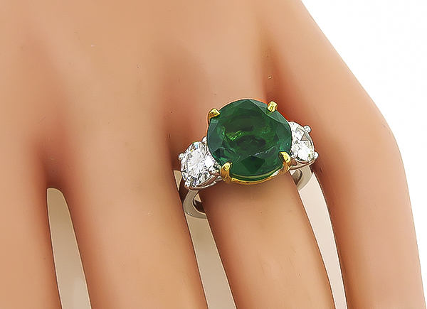 Estate 6.47ct Emerald GIA Certified 1.56ct Diamond Anniversary Ring