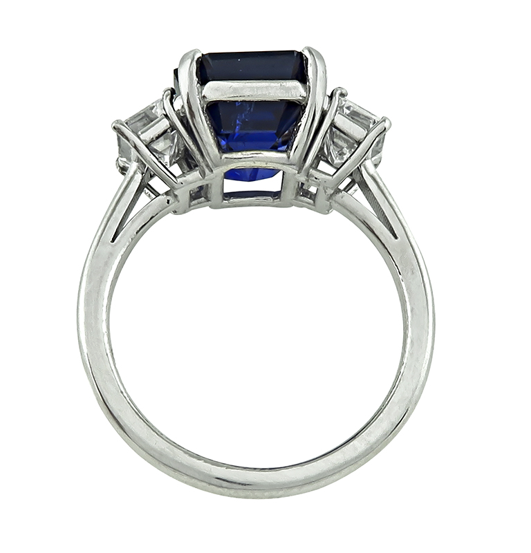 Estate 6.76ct Ceylon Sapphire GIA Certified 1.22ct Diamond Engagement Ring