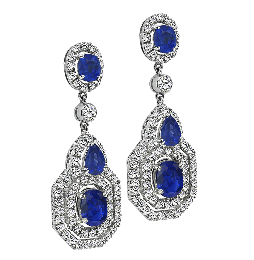 Estate 7.00ct Sapphire 3.00ct Diamond Dangling Earrings