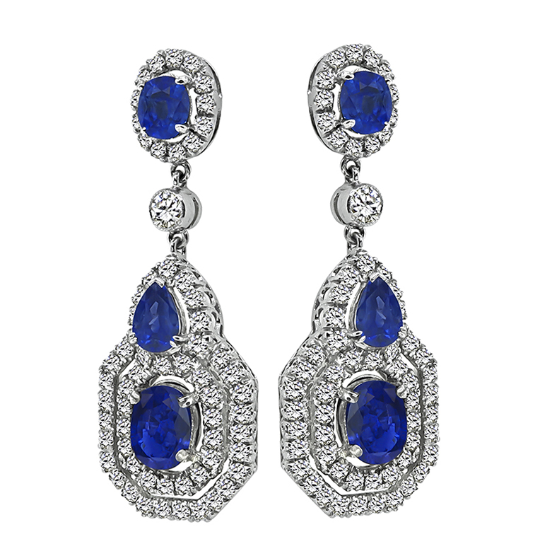 Estate 7.00ct Sapphire 3.00ct Diamond Dangling Earrings