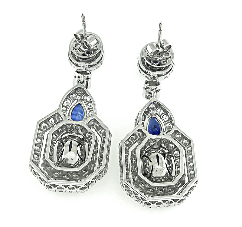 Estate 7.00ct Sapphire 3.00ct Diamond Dangling Earrings