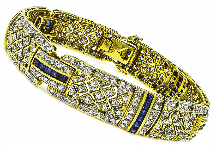 Estate 7.50ct Diamond Sapphire Gold Bracelet