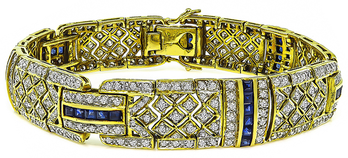 Estate 7.50ct Diamond Sapphire Gold Bracelet