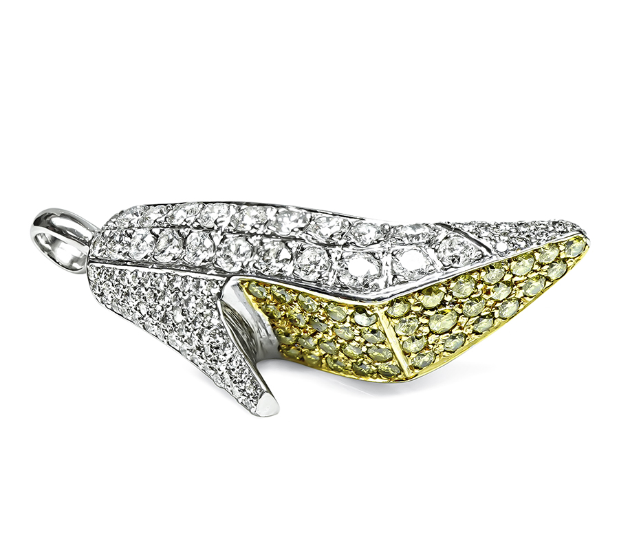 Estate 7.65ct White and Fancy Yellow Diamond Stiletto High Heel Pendant