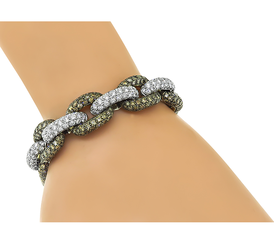 Estate 8.00ct Diamond 13.00ct Natural Fancy Orange Brown Diamond Gold Bracelet