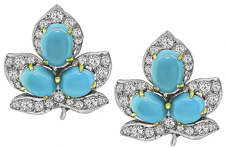 Estate 8.00ct Diamond Persian Turquoise Day and Night Earrings