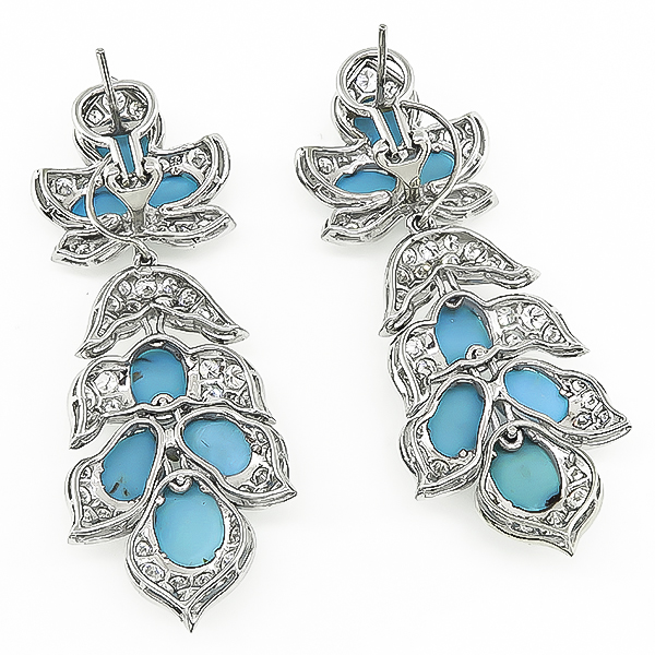 Estate 8.00ct Diamond Persian Turquoise Day and Night Earrings