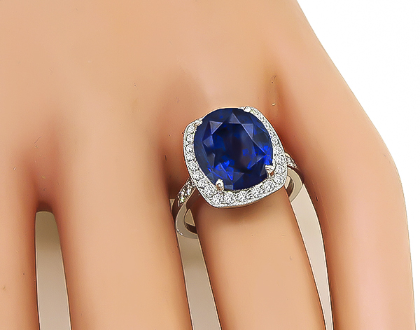 Estate 9.01ct Sapphire 0.60ct Diamond Engagement Ring