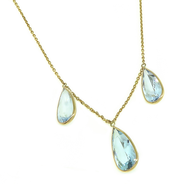 Pear Shape Aquamarine 14k Yellow Gold Necklace