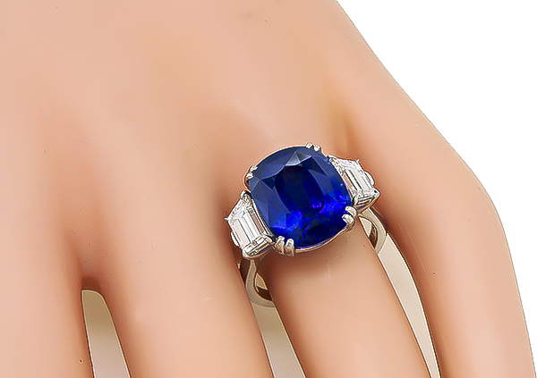 Estate 9.65ct Ceylon Sapphire 1.75ct Diamond Engagement Ring