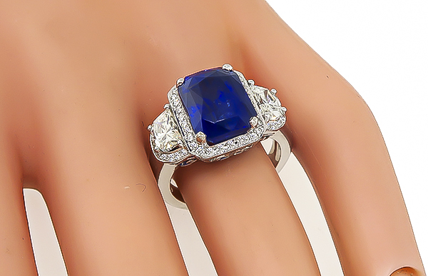 Estate AGL Certified 8.13ct Sapphire 2.30ct Diamond Engagement Ring