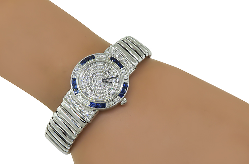 Estate Roberge 2.00ct Diamond 0.75ct Sapphire White Gold Quartz Watch