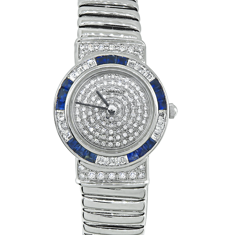 Estate Roberge 2.00ct Diamond 0.75ct Sapphire White Gold Quartz Watch