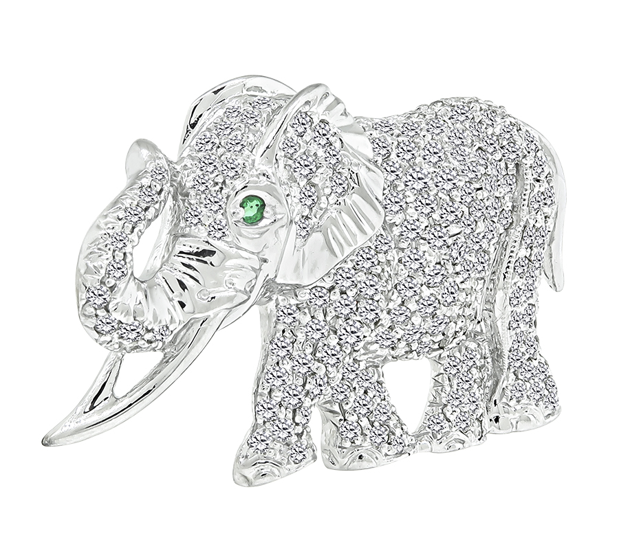 Estate 3.50ct Diamond White Gold Elephant Pin