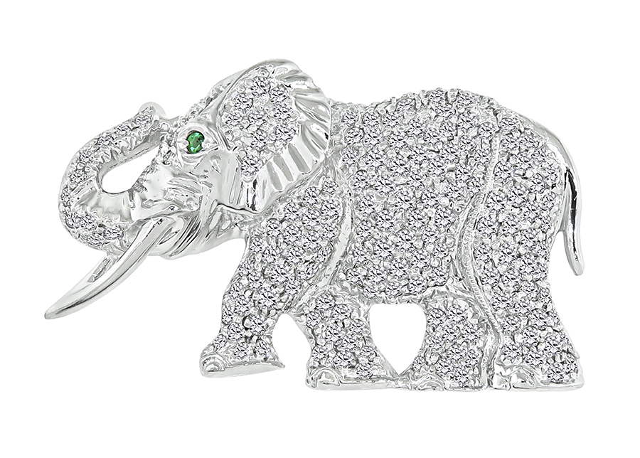 Estate 3.50ct Diamond White Gold Elephant Pin