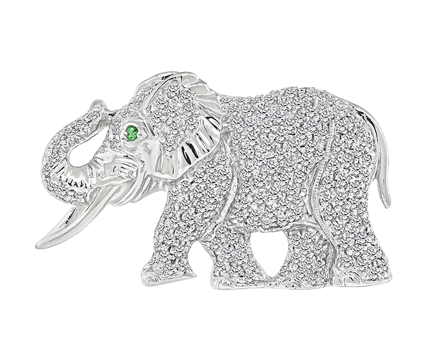 Estate 3.50ct Diamond White Gold Elephant Pin