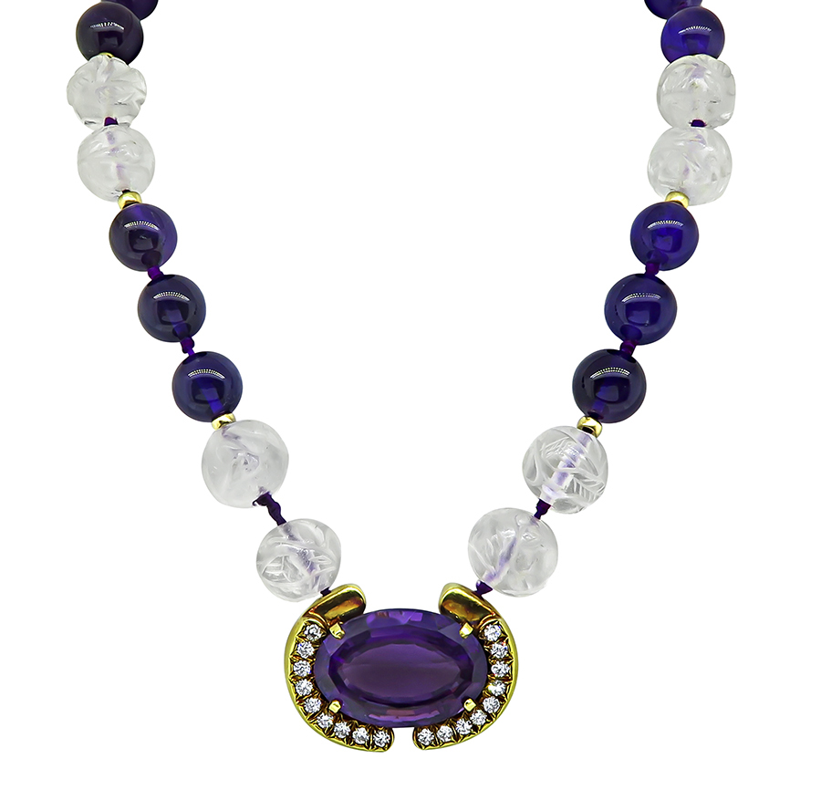 Vintage A. Cipullo 100.00ct Amethyst 2.50ct Diamond Crystal Necklace