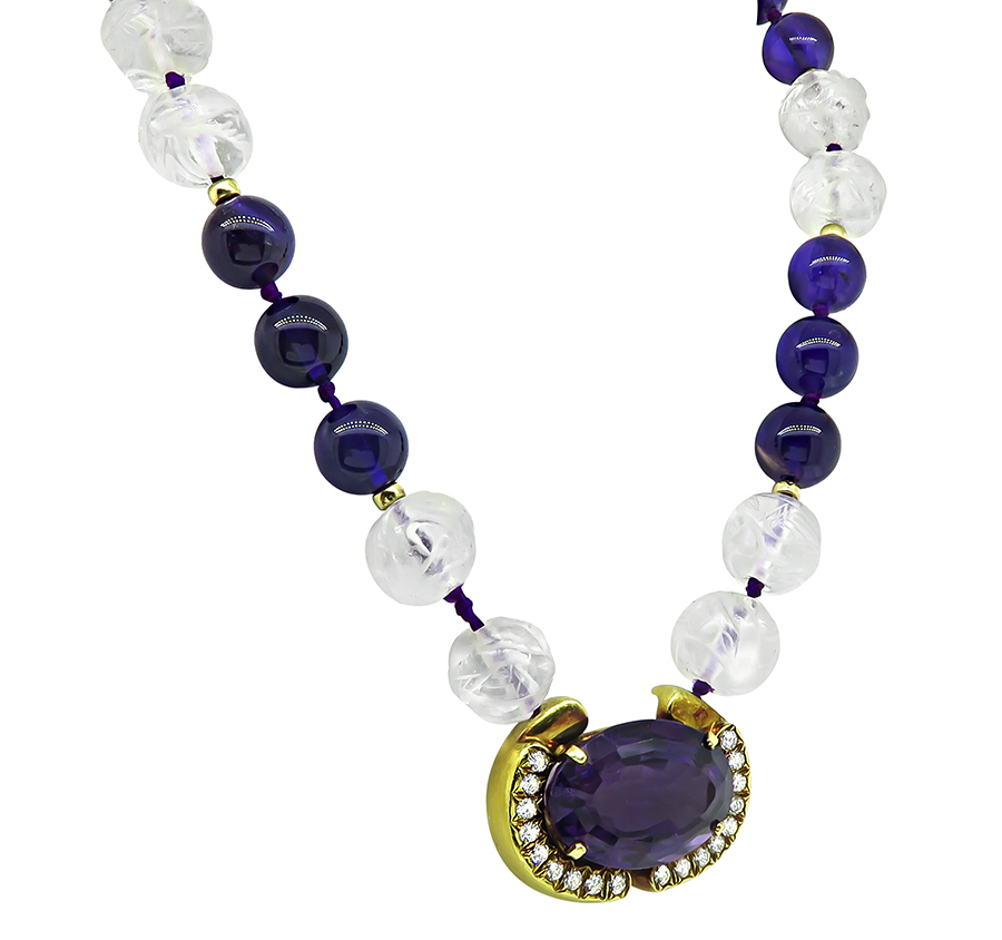 Vintage A. Cipullo 100.00ct Amethyst 2.50ct Diamond Crystal Necklace